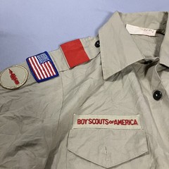Boy Scouts Of America Shirt Youth Large Khaki Uniform Short Sleeve Patches USA
