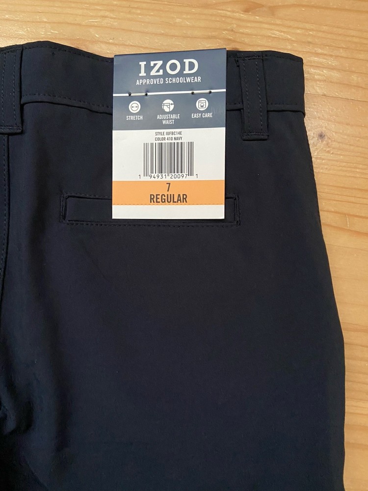 NWT Boys 7 Izod Approved Schoolwear Navy Blue Chino Adjustable Waist Shorts