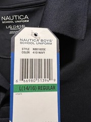 Boys Navy Nautica School Uniform Polo Wicking Collared Shirt Large 14/16 NWT