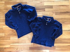 French Toast Boys Uniform Polo Shirt Small 6/7 Blue Long Sleeve Lot Of 2