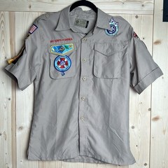 Boy Scout Tan Button Down Short Sleeve Uniform Shirt w/Patches Size Large