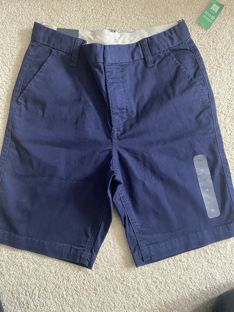 Gap Kids Size 14 Boys Shorts Navy Blue Cotton Dress Uniform Chino Flat Front NWT