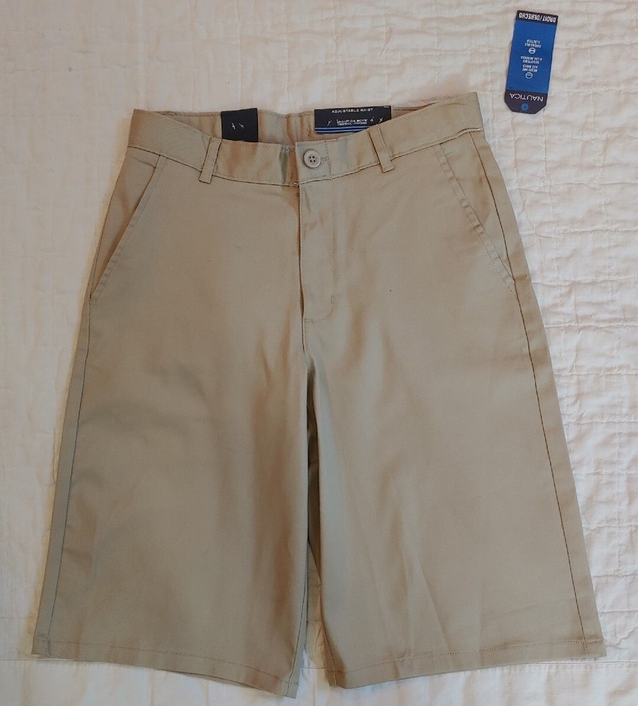 Nautica Boys Khaki School Uniform Shorts Sz 16 Regular Flat Front Adjustable NEW