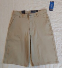 Nautica Boys Khaki School Uniform Shorts Sz 16 Regular Flat Front Adjustable NEW