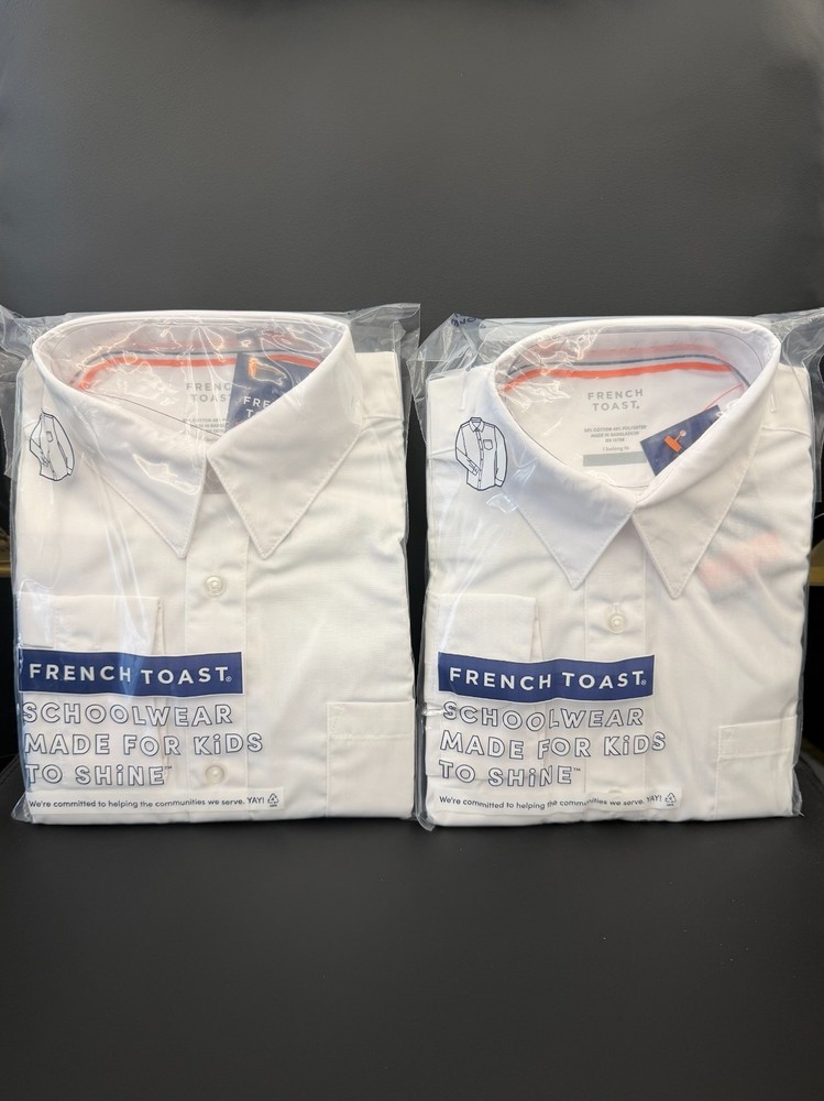 NEW NWT French Toast Boys White Long Sleeve Uniform Shirt Set of 2 PCS