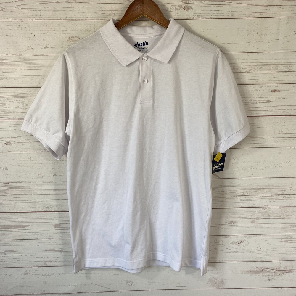 Austin Trading Co Boys School Uniform Polo Shirt Sz 2XL 18/20 White Short Sleeve