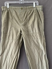 Lands’ End Boys 18 Pull On Pants Green Nylon Blend Contrast Stitch Lightweight