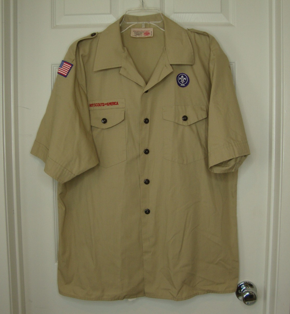 Boy Scout of America Uniform Shirt Youth 2XL Khaki Beige BSA Brown Buttons