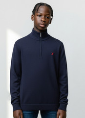 Nautica Kids Unisex Size S 8 Navy Quarter Zip Long Sleeve Pullover Uniform Style