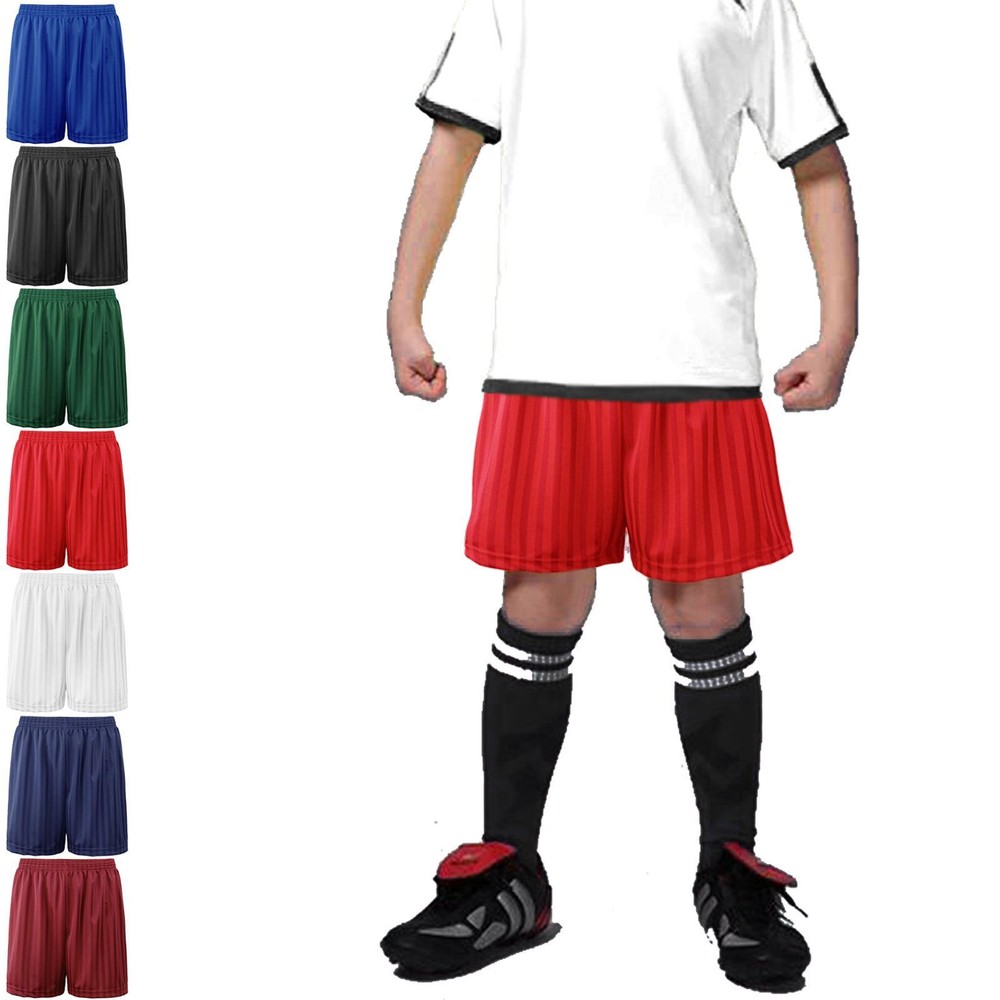 BOYS GIRLS UNISEX KIDS CHILDRENS SHADOW STRIPE SCHOOL PE FOOTBALL SHORTS SPORTS