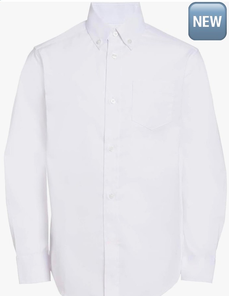 Young boys white Oxford button down collared uniform shirt slim S long sleeve