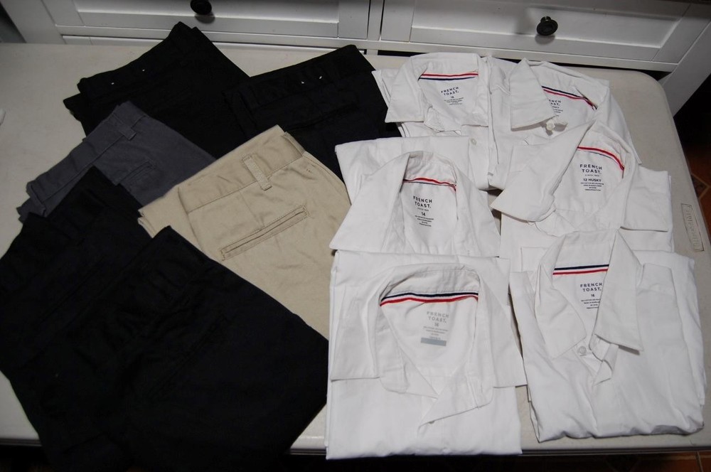 French Toast Boys Uniform Pants & Button Up Long Sleeve Shirts Husky 12/16/14/18