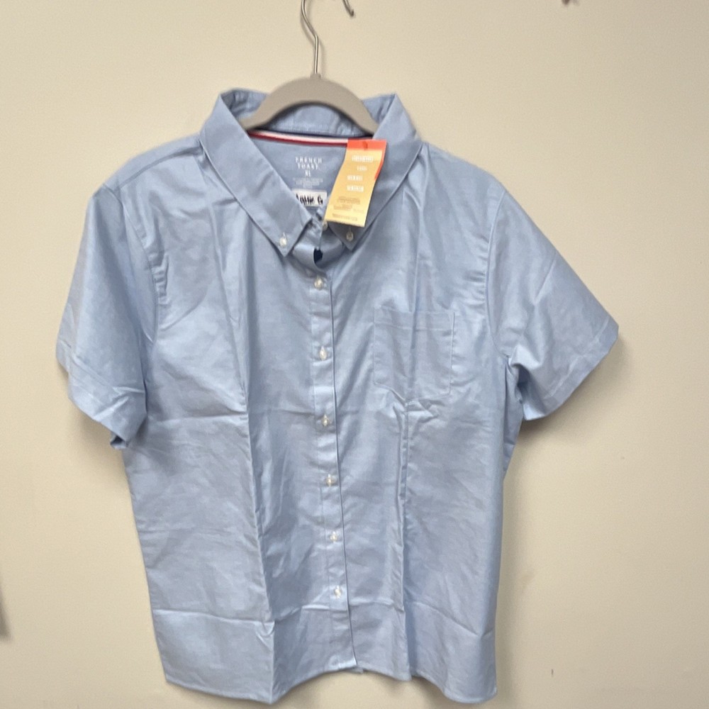 French Toast Boys Blue Uniform Shirt XL Short Sleeve Button-Up Pockets Solid
