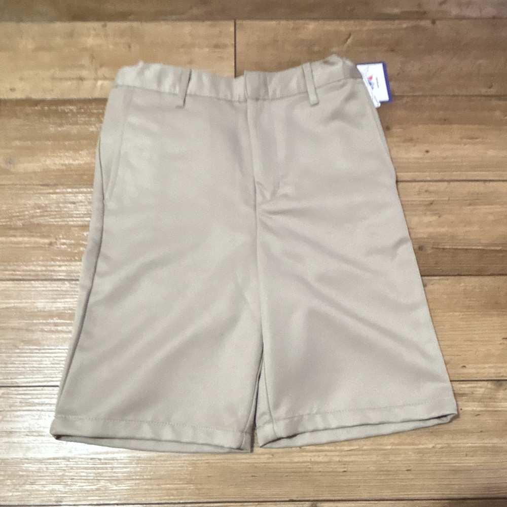 A+ Boys Beige Uniform Shorts Size 7 Twill Polyester Pockets Zip