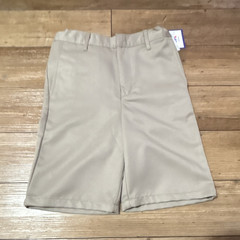 A+ Boys Beige Uniform Shorts Size 7 Twill Polyester Pockets Zip