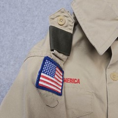 Boy Scouts Of America Shirt Youth Medium Beige Capitol Area Council Patches