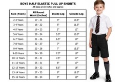 BOYS SCHOOL PULL-UP-SHORTS UNIFORM GREY ELASTICATED BACK (NO ZIP/CLIP) 2-16YEAR