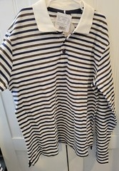 Brums Milano Uniform Polo White/brown/navy Stripe Shirt Size 14 NWT long-sleeved