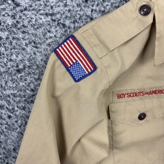 Vintage Boy Scouts Of America Shirt Boys 16 Beige Uniform Long Sleeve Patches