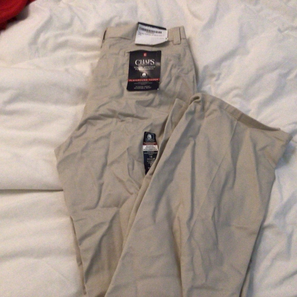 Chaps Pants Boys 18 Slim Khaki School Uniform Adjustable Waist Playground Tough