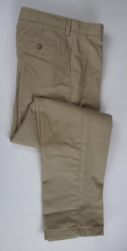 LANDS END Khaki School Uniform Plain Front Chino Pants Boys 18 INSEAM 26″ NEW