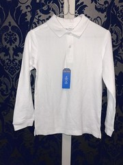 NAUTICA Boy’s White Polo Long-Sleeve Uniform Shirt (Medium, 10-12) NEW (11)Q4