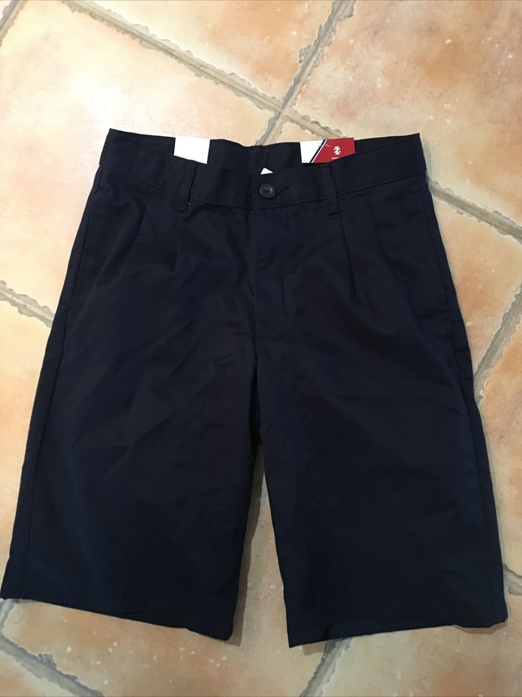 Izod 12 Husky Boys pleated navy adjustable waist school uniform shorts nwt