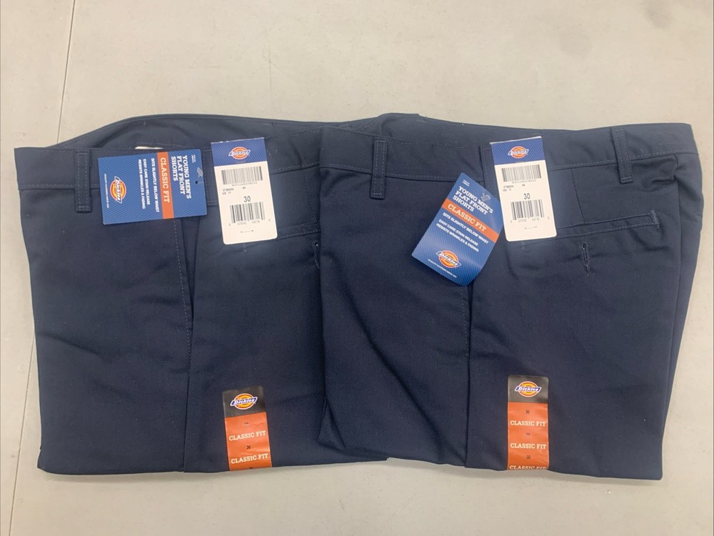 2 Navy Blue Dickies Boys Flat Front Shorts, Classic Fit, Straight Leg, Size 30