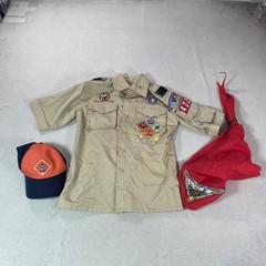Boy Scouts Of America Shirt Youth Medium Beige Uniform Hat Neckerchief Set Lot