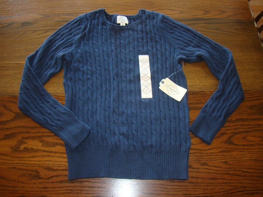 St Johns Bay Boys Size M Navy Blue Long Sleeve Dressy Crew Cable Neck Sweater