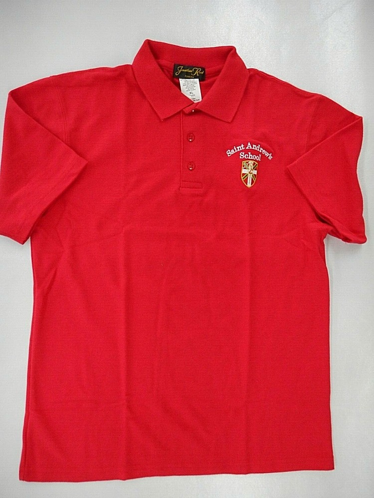 Boys Jonathan Reed Red Saint Andrews School S.S. Uniform Polo Shirt Size X Large