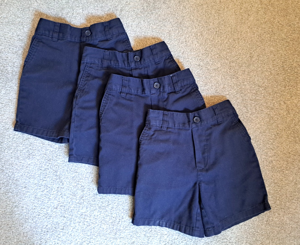 Lot of 4 French Toast Boys Navy School Uniform Chino Shorts size 4t pull on