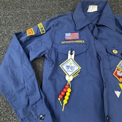 Boy Scouts Of America Shirt Boys 14 Blue Uniform Polycotton Patches Long Sleeve