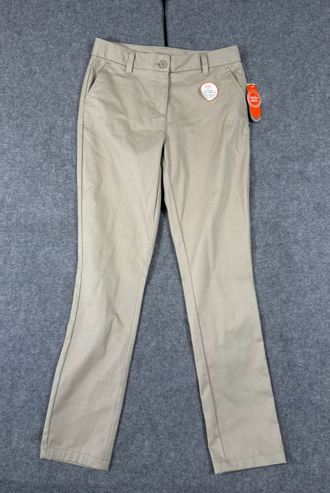 Wonder Nation School Uniform Chino Pants Boys 16 Beige Flat Front Pockets NWT
