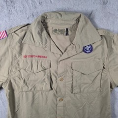 Boy Scouts of America Uniform Shirt Youth Large Tan Supplex Nylon Short Sleeve