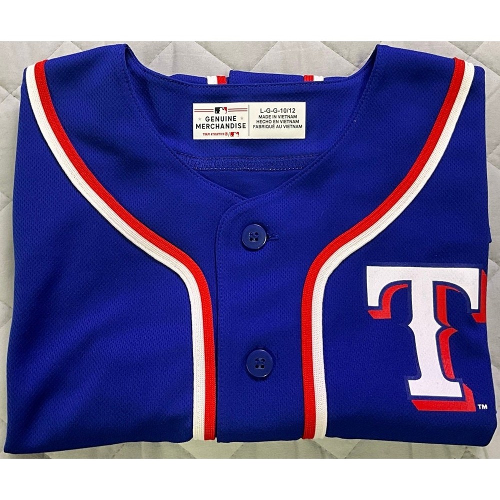 Youth Texas Rangers MLB Genuine Merchandise Jersey 10/12 Large Button Up Blue