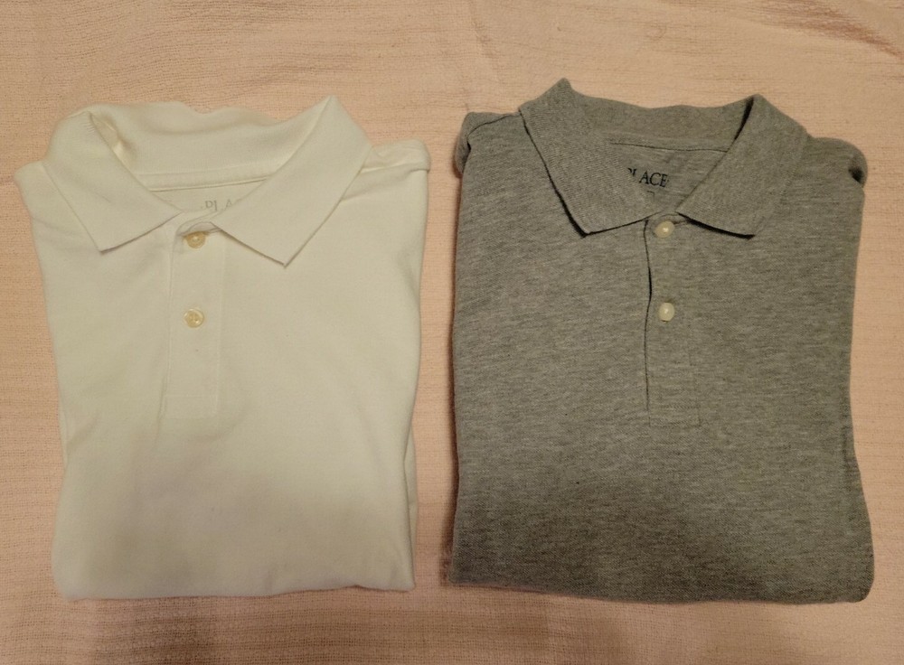 Lot of 2*Childrens Place*Uniform Polo Shirts*White*Gray*Large*10/12