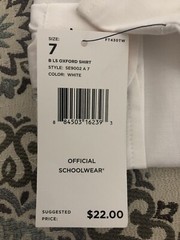 French Toast White Long Sleeve Oxford Button Down Uniform Shirt Size 7
