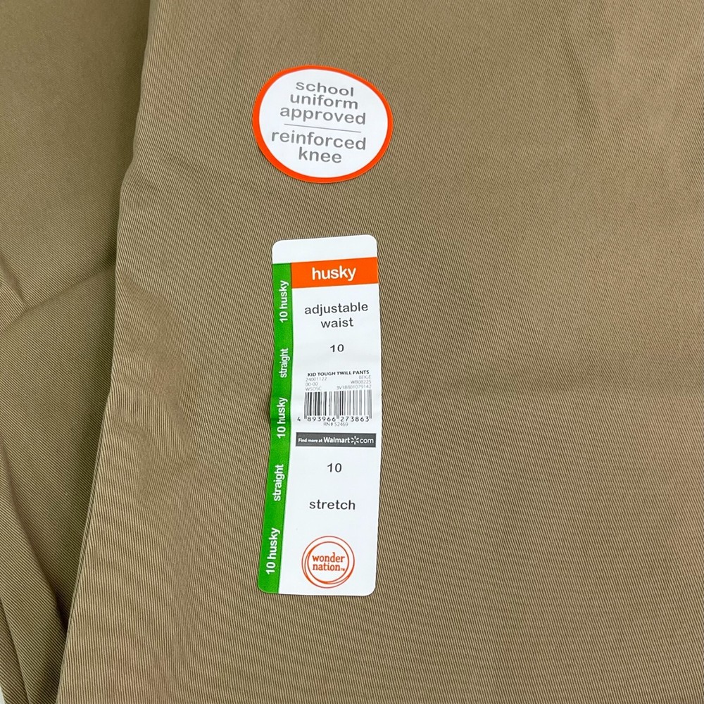 School Uniform Pants Husky 10 Straight Leg Beige Adjust Waist Stretch Reinforce