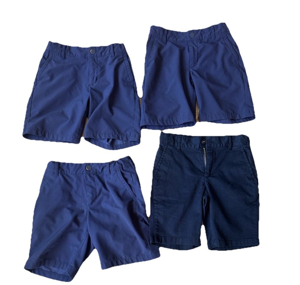 Lot of 4 All in Motion Boys Youth 7 Blue Flat Front School Uniform Chino Shorts