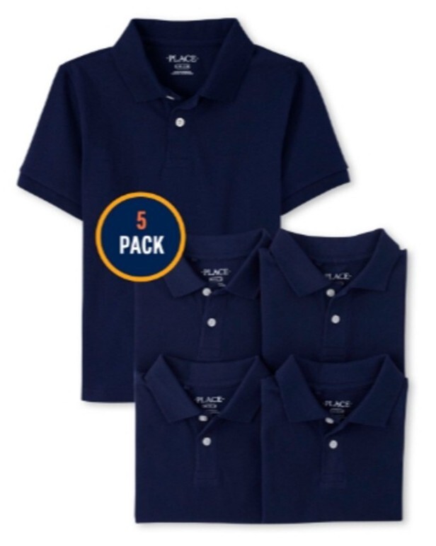 The Children’s Place Boy’s Uniform Pique Polo 5-Pack Blue Large (10/12) NWTS