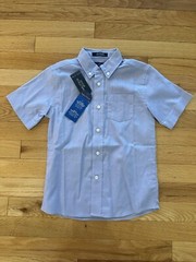 Nautica boys Button Down Shirt Blue Oxford Size 6 L Short Sleeve