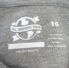 ALL UNIFORM WEAR Polo Shirt Long Sleeve Boys Girls Size 16 Gray COTTON BLEND