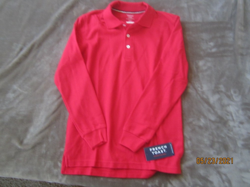 *NEW* French Toast Boys’ Long-Sleeve Pique Polo Shirt Red L (10/12)