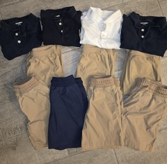 Boys School Uniform Lot of Small 3-pants, Small 4-shorts, Large 4-Polo Shirts.