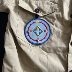 VTG BSA Boys Youth LG Uniform Shirt Tan East Texas. Patches, Pins