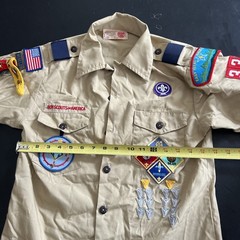 VTG BSA Boys Youth LG Uniform Shirt Tan East Texas. Patches, Pins