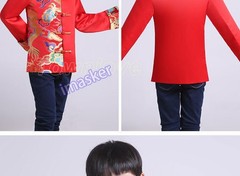 Chinese Tang Suit Red Clothing for Kids Boy Hanfu Dragon Print Party Top Stage