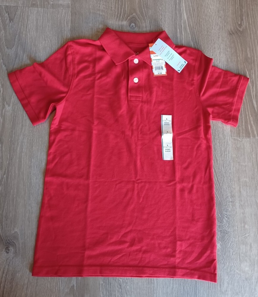 NWT Cat & Jack Boys Size L 12/14 Short Sleeve School Uniform Polo Shirt Red