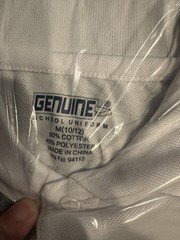 Genuine Boys School Uniform Collared Polo White Medium (10-12 ) NEW